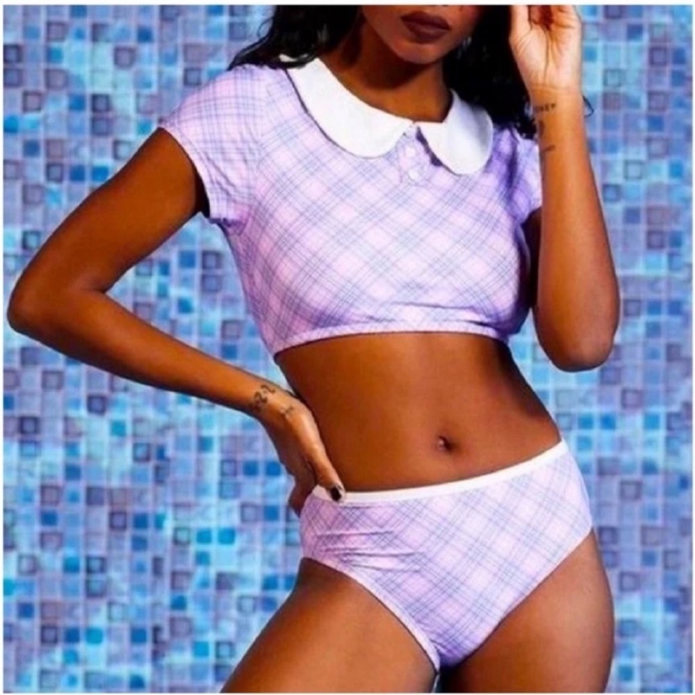 Hot Topic Kawaii Peter Pan Collar Plaid Bikini  Preppy Academia